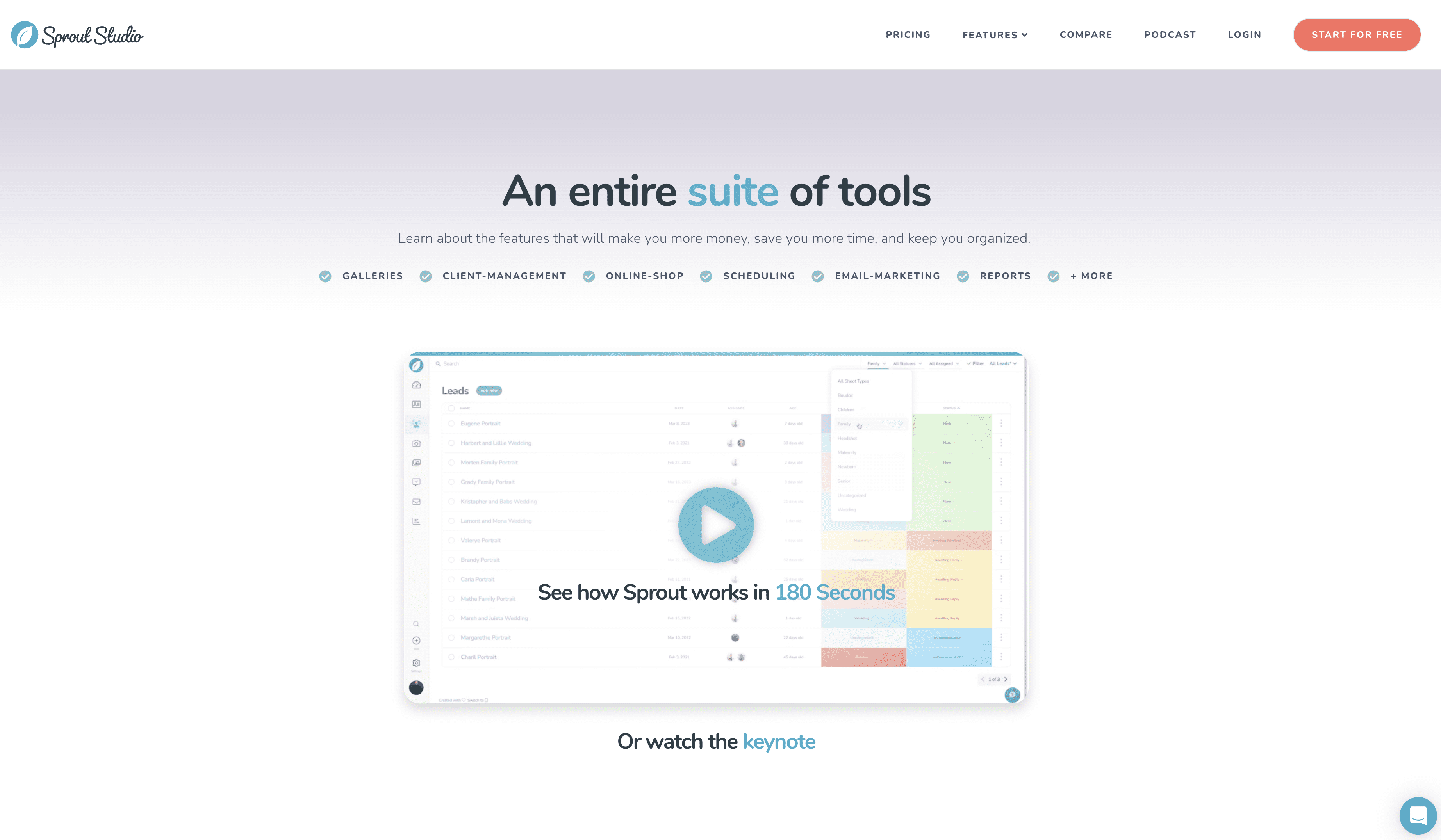 Sprout Studio Dashboard showing key features